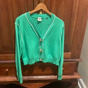 Cabi  5459 Wallis Cropped Jewel Button Green Women’s Cardigan, Size XL